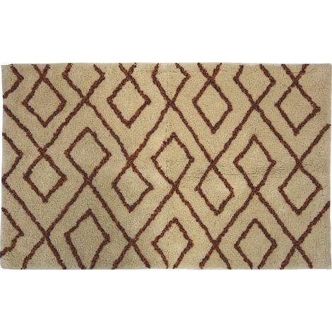 Tapis de bain déco géométrique en coton 50x80cm beige (1/4)