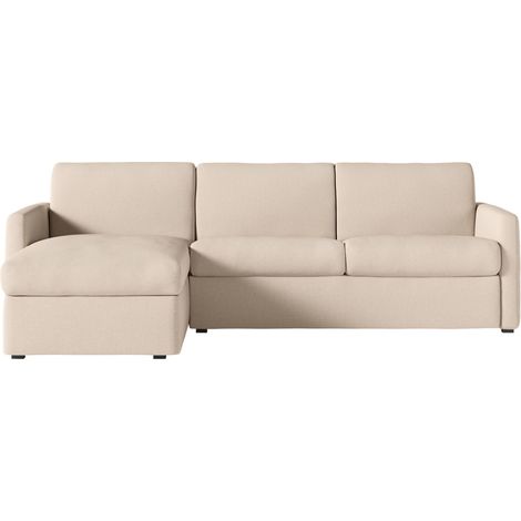 Canapé d'angle convertible express 4 places AGATHE 140x190cm en tissu beige - Matelas 13cm (1/5)
