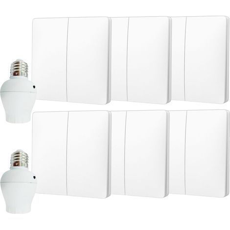 Kit interrupteur va-et-vient sans fil et sans pile prêt à poser - 6 boutons poussoirs double allumage + 2 douille à vis récepteur radio (1/5)