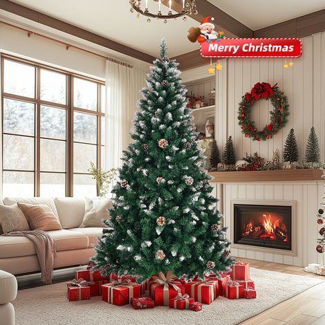Laoa – Künstlicher Weihnachtsbaum (1,5 m) – 700 grüne Zweige mit schneebedeckten Spitzen – Metallständer – 90 cm breit – Einfache Montage (1/5)