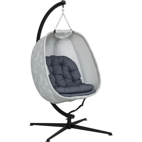 Eiförmiger Hängesessel für den Außenbereich, Hängeschaukel mit Gestell, Sitzpolstern Indoor Outdoor