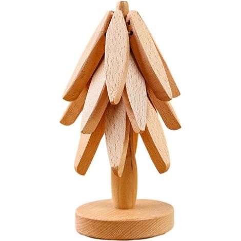 Trivet en Bois Arbre,sous-Verre Isolant en Bois - Set De sous Verres Anti Dérapants,pour Cuisine De Noël Table Salle À Manger Poêle Tasse Théière Bol (1/5)