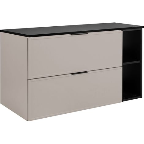 Rodan Waschbeckenunterschrank Slim 100,6 cm, Cashmere, 46 x 100 x 58,6 cm, wandhängend, dunkelgraue Platte und Ablage, 3 Grifffarben inklusive