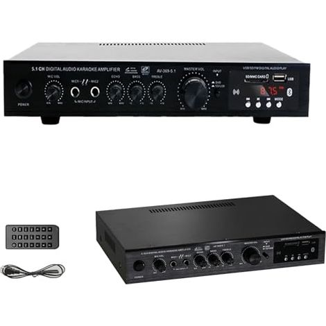 Applicable Amplificateur Hi-Fi 5.1 canaux, subwoofer pour scène à haute puissance et home cinéma avec Bluetooth 5.1, 200 W 200 W USB SD MP3 radio FM, entrées micro, optique coaxiale, amplificateur aud