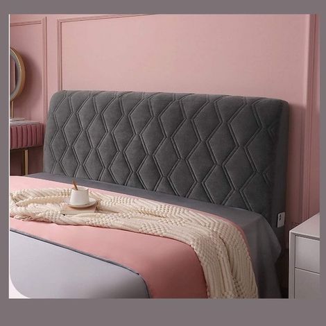 Grey 160cm Velvet Double Bed Headboard Cover for Double/Single Bed High Quality Elastic Anti-Collection Protector Slipcover (1/5)