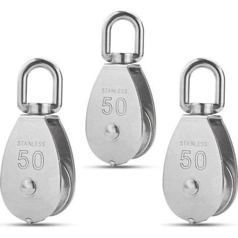 M50 Poulie Simple en Acier Inoxydable 304, 50MM Seul Poulies Bloc Rouleau, Grue Pivot Crochet Lisse Fil Corde Câble Chargement 400Kg (3 Pièces) (1/5)