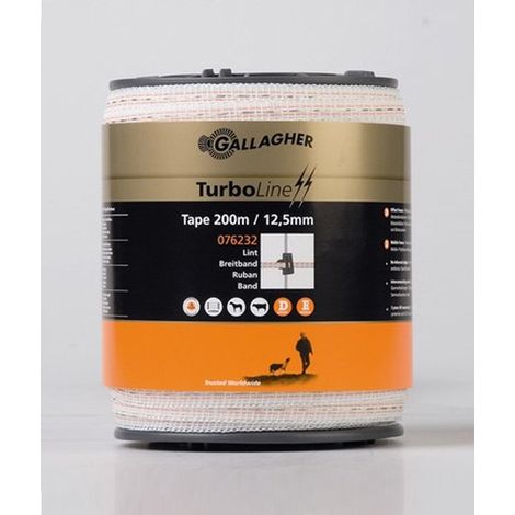 Sangle 200m blanche: Sangle Turboline pour clôtures électriques professionnelles hauteur 1,25 cm avec 2 conducteurs en acier inoxydable de 0,15mm  più  1 de 0,2mm et 2 en cuivre de 0,25mm