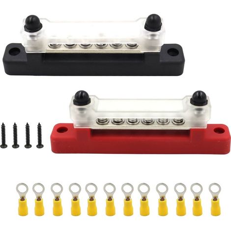 6-polige Stromschiene mit Abdeckung zur Stromverteilung und Erdung, kompatibel mit Pkw, Booten, Transportern, Anhängern, Wohnmobilen und anderen Fahrzeugen – Rot und Schwarz (1/3)