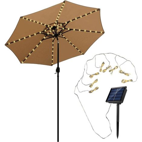 Lámpara solar para sombrilla, 104 LED, 8 modos, luz parasol para patio exterior, luz solar para sombrilla de patio, adecuada para terrazas de jardín y sombrillas. (1/5)