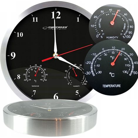 Orologio da parete nero EHC008K, igrometro e termometro 3 in 1, Esperanza EHC008K (1/5)
