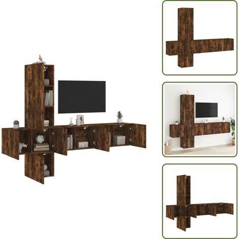 The Living Store 5-tlg. Wohnwand Räuchereiche Holzwerkstoff - TV-Schrank (1/5)