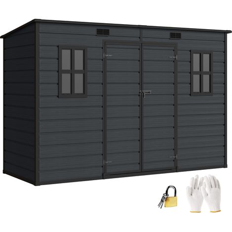 Outsunny 10 x 4 ft Plastic Garden Shed with Floor, Lockable Doors Dark Grey (1/5)