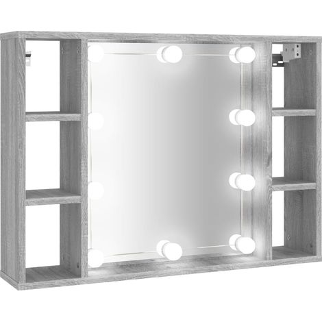 Armoire à miroir de Salle de bain,Meuble de Rangement magnifique,meuble-lavabo avec LED Sonoma gris 76x15x55 cm -98831 (1/5)