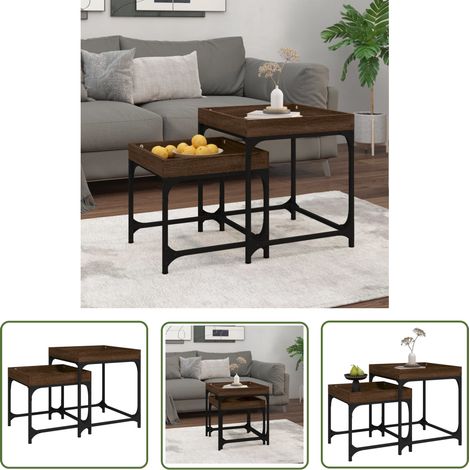 The Living Store Tables d'appoint 2 pcs Chêne marron Bois d'ingénierie - Table D'appoint - Meuble Industriel - Table Basse Design - Table Basse Moderne - Ensemble De Tables (1/5)