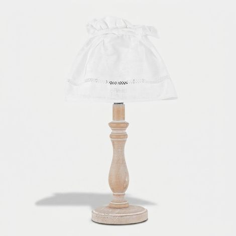 Fan Europe LULLABY Tischlampe mit rundem konischem Schirm Holz, Lampenschirm aus Baumwolle 18x34cm (1/2)