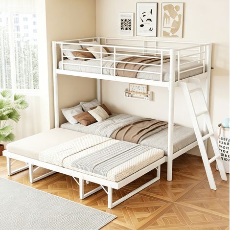 Lit superposé enfant 90x200 cm métal blanc, lit gigogne, gain de place, sans matelas – MEUBLIV (1/5)