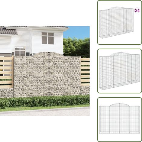 Gabionen mit Hochbogen 4 Stk. 300x50x200/220cm Verzinktes Eisen - Gabionen - Gartendeko - Gartenzubehör - Zaun - Sichtschutz (1/5)