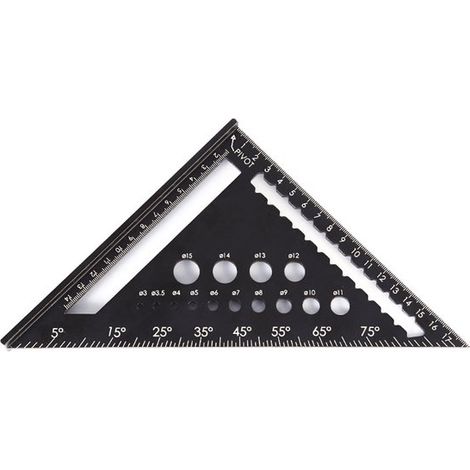 Regla triangular de aluminio, Regla cuadrada de aluminio, Herramientas de aluminio, Aleación de aluminio, 18,5 x 18,5 x 2,1 cm, Negro (1/5)