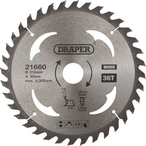 Lame de scie circulaire 21660 TCT pour bois, 210 x 30 mm, 36 dents, argent, taille unique