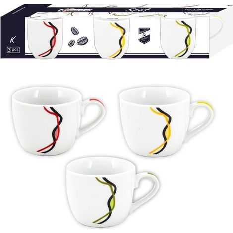 Set 3 Tazze Tazzine in Ceramica Caffè Color Spot Giallo Rosso e Verde (1/2)
