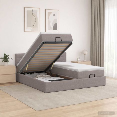 vidaXL Lit coffre avec matelas et LED Taupe 180 x 200 cm Tissu (1/5)