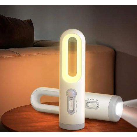 Veilleuse LED rechargeable 2 en 1 avec détecteur de mouvement - Veilleuse de sécurité pour couloir, escaliers, lampe murale à détecteur de mouvement - Lampe torche d'urgence LED portable [Classe énerg (1/5)