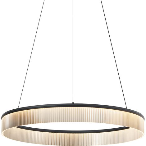 QAZQA Moderno Lámpara colgante moderna negra 78cm incl. LED regulable en 3 pasos - Anello Chandelier Acero /Aluminio /Plástico Redonda Incluye LED Max. 1 x 35 Watt