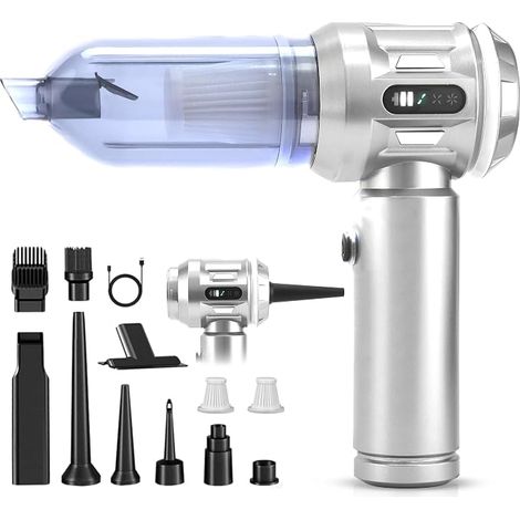 GBLY Aspiradora de Mano Inalámbrica 17000PA 4 en 1 Motor Sin Cepillo 3 Niveles Portátil Plata Para Pelo Animal Auto Hogar