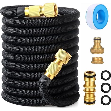 Tuyau d'arrosage professionnel de 15,2 m avec raccords en laiton de 1,27 cm à 1,9 cm, connecteur de robinet universel – Tuyau d'eau noir étanche pour toutes les saisons, s'adapte à n'importe quel