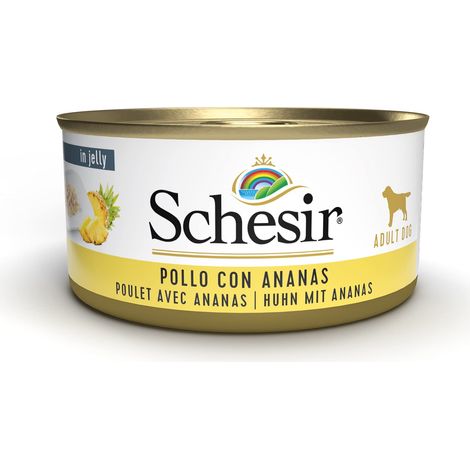 Schesir, Cibo Umido per Cani Adulti al Gusto Pollo con Ananas Preparato di Filetti in Gelatina con Veri Pezzi di Frutta - Totale 2,7 Kg (18 Lattine da 150G) (1/4)