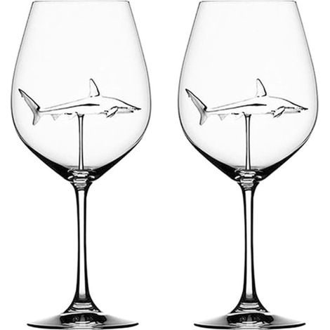 Verre à vin rouge avec requin à l'intérieur, gobelet en verre transparent, verre décoratif pour maison, bar, fête, lot de 2 pièces (1/5)
