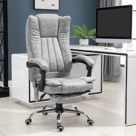 Chaise de bureau massante en microfibre grise, chauffage, inclinable 135°, repose-pieds, 62 x 67 x 113-120 cm (1/5)