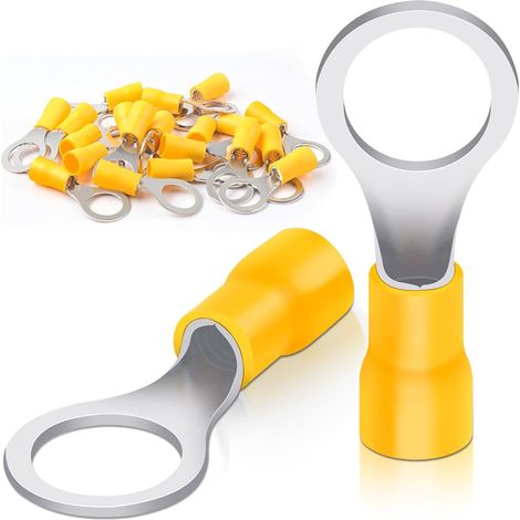 20Pcs M10 Cosses à Anneau 4-6 mm² Partiellement isolés, PVC étamé Jaune (1/5)