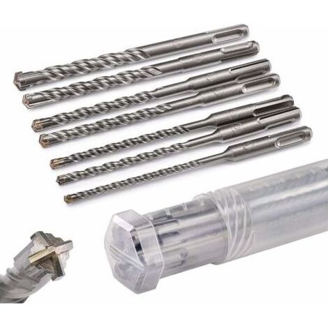 Coffret de forets à percussion pour béton, 4 lames de 5, 6, 6, 8, 8, 10 et 12 x 160 mm – rangé dans un coffret rotatif pratique (1/5)