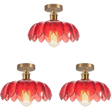 3x Plafonnier Moderne,25cm Lampe de Plafond Vintage Abat-jour en Verre Design Fleurs E27 Lustre Rétro pour Salon (1/5)