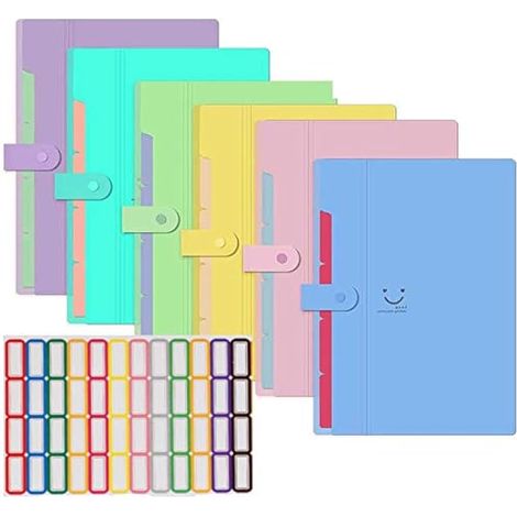6 pochettes A4 extensibles, 5 compartiments avec fermeture à pression, classeur accordéon format lettre, organiseur de documents pour maison école bureau (avec 64 étiquettes)