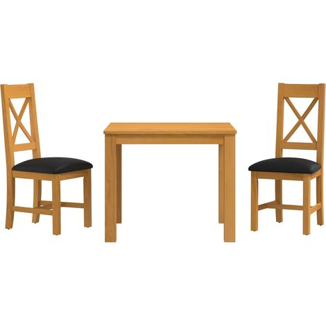 Dining Set 3 pcs Black Solid Oak Wood vidaXL (1/5)
