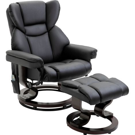 Fauteuil relax en cuir synthétique noir avec fonction massage et repose-pieds (1/5)