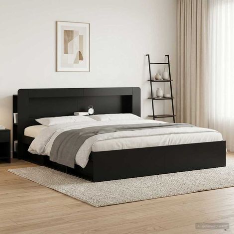 vidaXL Cabinet de Tête de Lit avec stockage Noir Bois d’ingénierie (1/5)