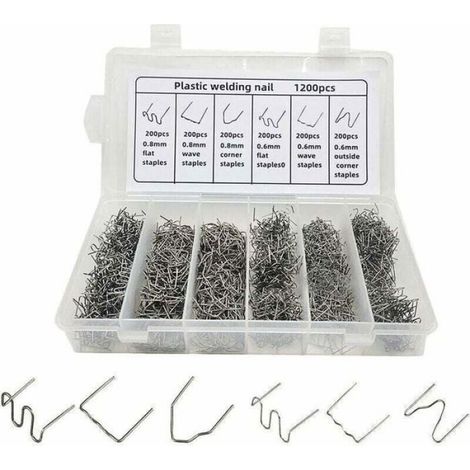 Agrafe De Soudure En Plastique - Acier Inoxydable - Compatible Agrafeuse À Chaud - Pour Réparation Pare-Chocs Et Pièces Thermoplastiques - 1200 Pièces (1/4)