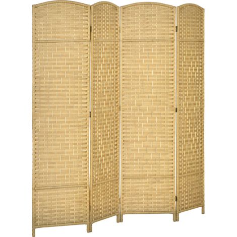 Faltbarer Paravent mit 4 Paneelen aus Naturholz, 180 x 180 cm, Raumteiler für Wohnzimmer oder Schlafzimmer
