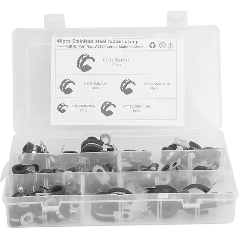Kit de 48 colliers de tuyau en caoutchouc, assortiment de 5 tailles : 1/4 pouce, 5/16 pouce, 3/8 pouce, 1/2 pouce et 3/4 pouce. (1/5)