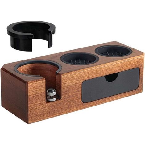 Cecotec Estación de Prensado para Espresso Baristeo WoodTamperStation. Soporte Madera Elegante Portafiltro, Prensador y Nivelado