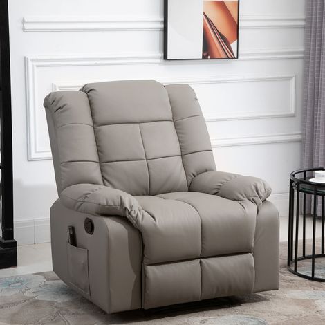 Poltrona massaggiante, poltrona relax con schienale e poggiapiedi reclinabili manualmente, poltrona TV con rivestimento sintetico, telecomando incluso, grigio (1/5)