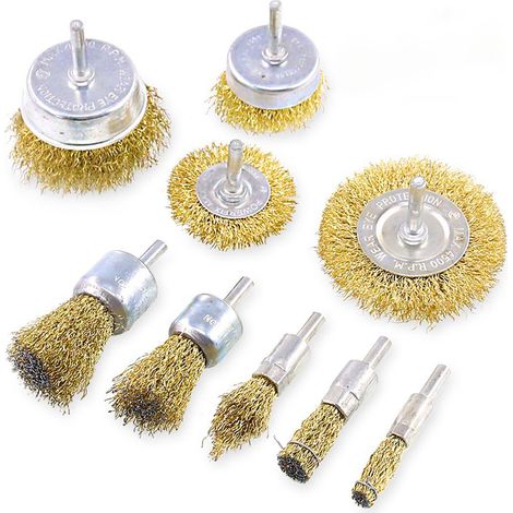 Brosse Métallique - Ensemble De 9 Pièces Avec Tige De 6,35 Mm Pour Perceuse - Pour Décapage De Rouille Et De Peinture (1/5)