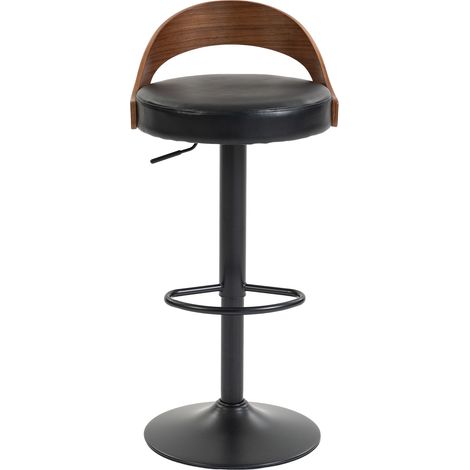 ELVMI Lot de 2 tabourets de bar Pivotants à 360 Degrés, Réglables en Hauteur, Dossier Aspect Noyer, PU Noir (1/5)