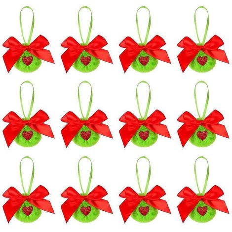 Lot de 12 décorations suspendues de Noël élégantes, sphères en peluche pour sapin, ornements de fête festifs. (1/4)