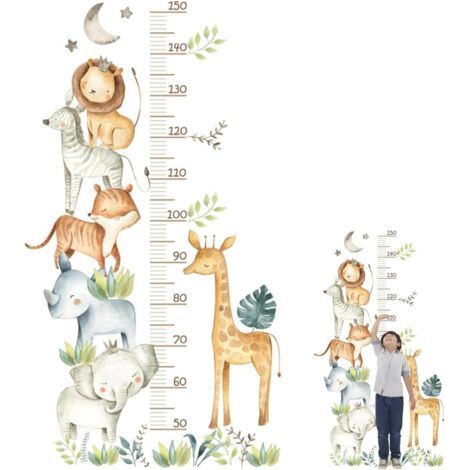 Toise pour enfants, 50-150 cm Toise Murale Enfant Sticker Mural, Animaux de la Forêt Tableau de Hauteur, Toise Murale Enfant Stickers pour garçons et filles - Échelle mesure (1/5)