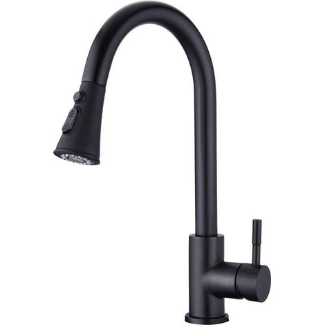 Robinet de Cuisine Noir, Mitigeur d'Évier Haut et Extensible avec Rotation à 360°, 3 Modes de Jet (1/5)