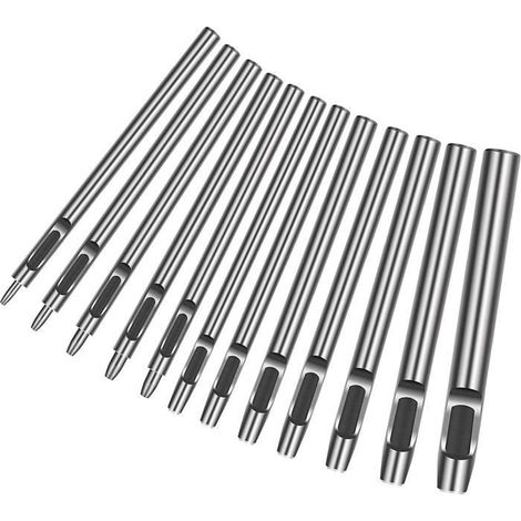 LANMOK 12 Pcs Poinçon Creux en Cuir Kit d'Outil de Poinçonnage pour Maroquinerie Emporte-Pièce en Acier à Carbon pour Ceinture (1/4)